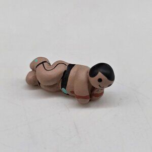 Handcrafted Navajo Southwestern Clay Figurine Reclining Man With Black Hair